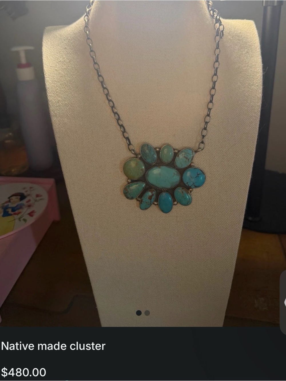 Handmade Turquoise Cluster Pendant Necklace - Blue/Green